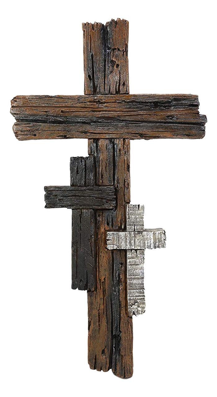 Ebros Gift Ebros Rustic 3 Tone Faux Wood Walnut Birch Driftwood Color Wall Cross 16" Tall