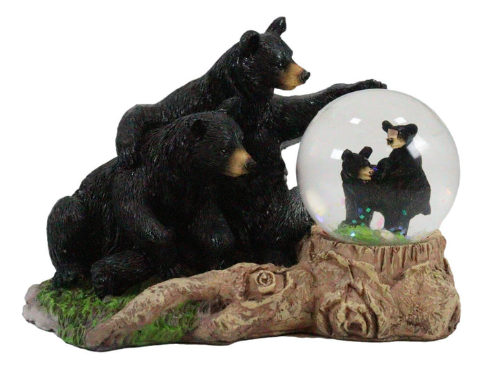 Ebros Gift Ebros Rustic American Papa & Mama Black Bears W/ Cubs Small Glitter Water Globe