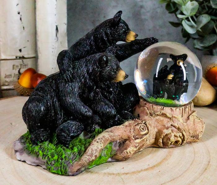 Ebros Gift Ebros Rustic American Papa & Mama Black Bears W/ Cubs Small Glitter Water Globe