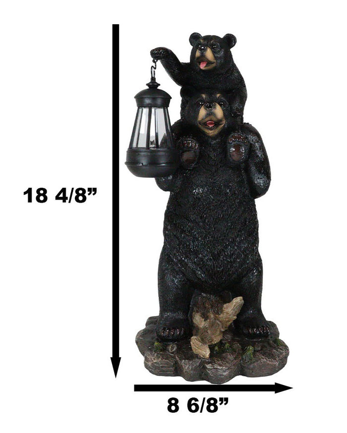 Ebros Gift Ebros Rustic Black Bear Carrying Cub On Shoulder Statue 18.75"Tall With Solar LED Lantern Light Bear Family Guest Greeter"This Little Light Of Mine" Realistic Wildlife Black Bear Decor