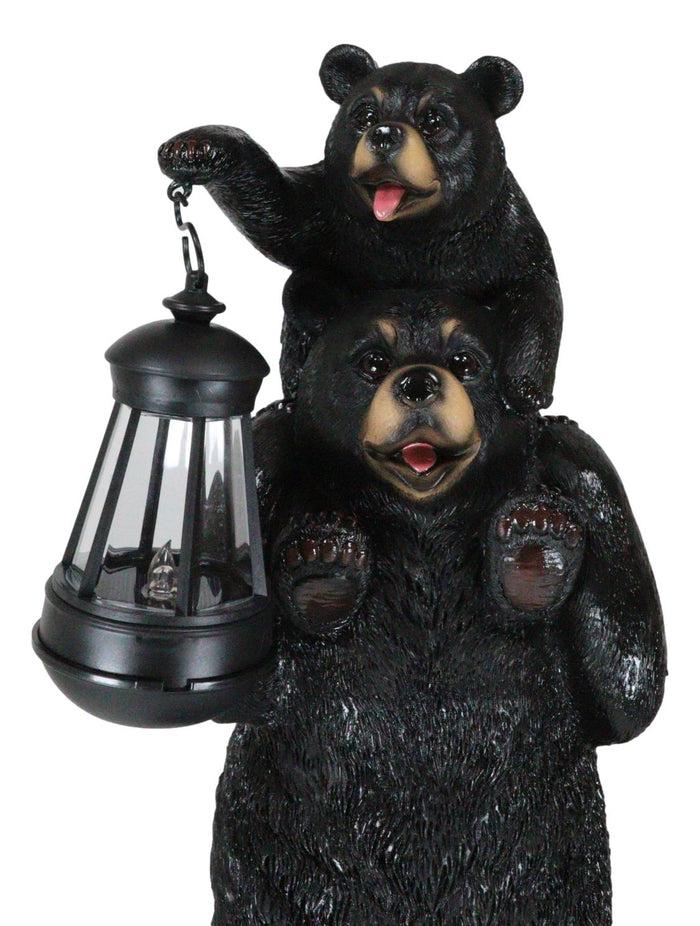 Ebros Gift Ebros Rustic Black Bear Carrying Cub On Shoulder Statue 18.75"Tall With Solar LED Lantern Light Bear Family Guest Greeter"This Little Light Of Mine" Realistic Wildlife Black Bear Decor