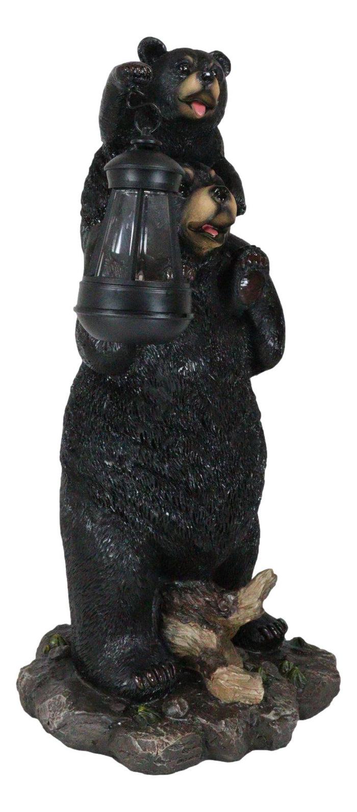 Ebros Gift Ebros Rustic Black Bear Carrying Cub On Shoulder Statue 18.75"Tall With Solar LED Lantern Light Bear Family Guest Greeter"This Little Light Of Mine" Realistic Wildlife Black Bear Decor
