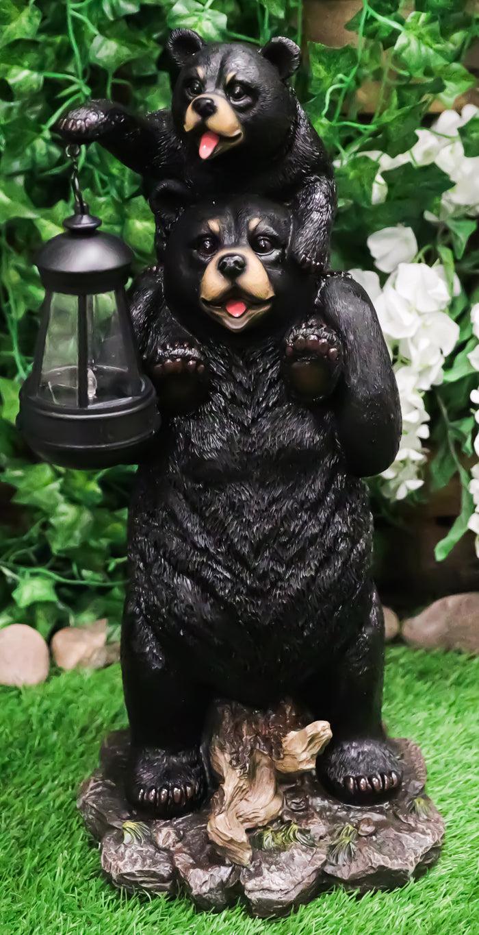 ebros gift Ebros Rustic Black Bear Carrying Cub On Shoulder Statue 18.75"Tall With Solar LED Lantern Light Bear Family Guest Greeter"This Little Light Of Mine" Realistic Wildlife Black Bear Decor