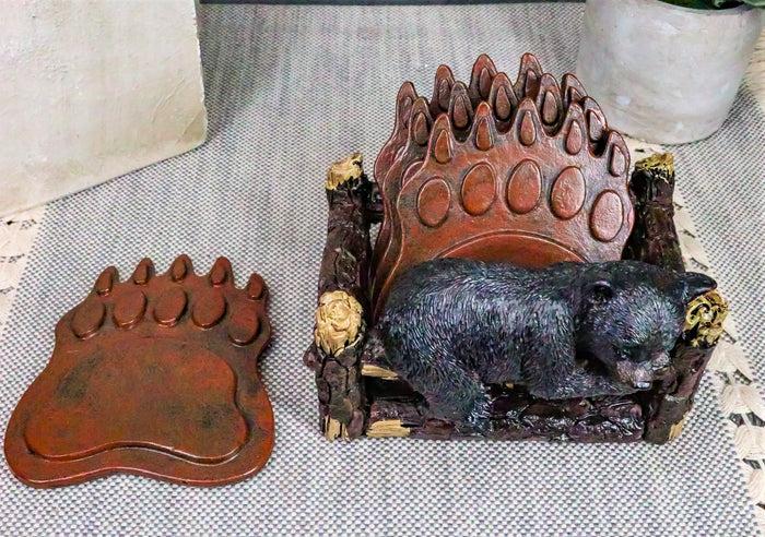ebros gift Ebros Rustic Black Bear Cub On Tree Branch Coaster Set W/ 4 Bear Paws 4.5"W