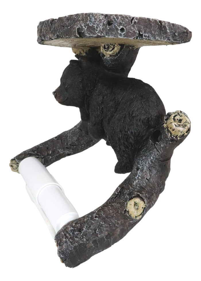 Ebros Gift Ebros Rustic Black Bear Cub On Tree Toilet Paper Holder And Cell Phone Stand Figurine