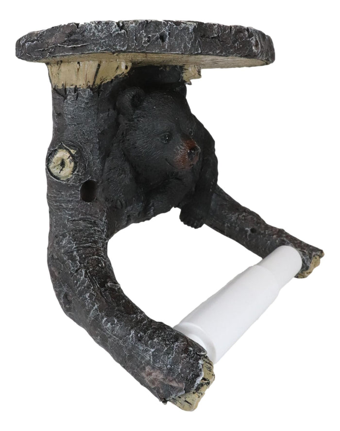 Ebros Gift Ebros Rustic Black Bear Cub On Tree Toilet Paper Holder And Cell Phone Stand Figurine