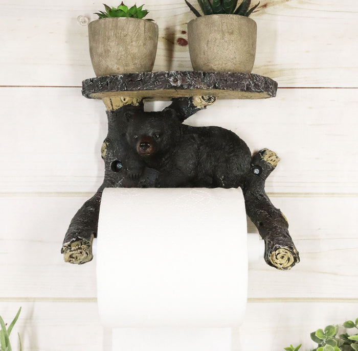 ebros gift Ebros Rustic Black Bear Cub On Tree Toilet Paper Holder And Cell Phone Stand Figurine