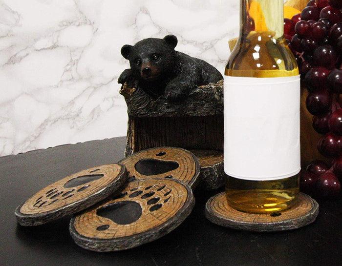 ebros gift Ebros Rustic Black Bear Cub Tree Trunk Stump Coaster Holder With 4 Coasters Set