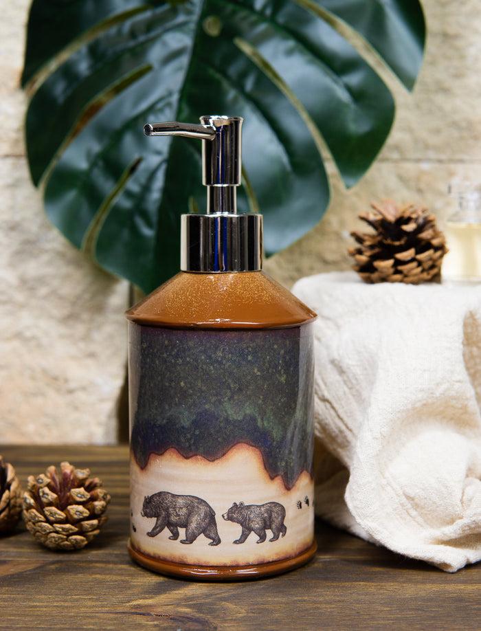 ebros gift Ebros Rustic Black Bear Family Country Paw Trail Liquid Soap Or Lotion Pump Dispenser