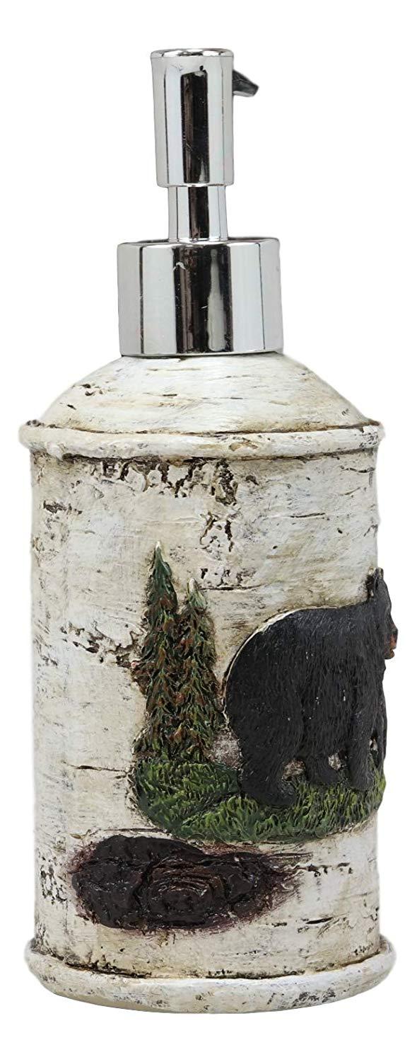 Ebros Gift Ebros Rustic Black Bear Faux Birch Liquid Soap Or Lotion Pump Dispenser