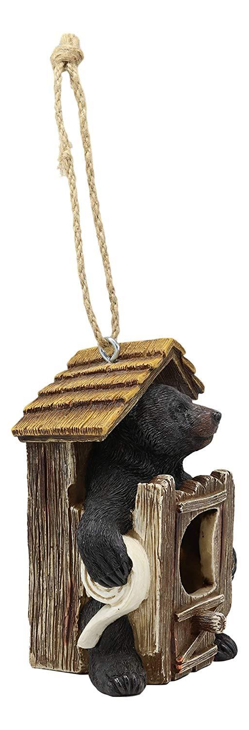 Ebros Gift Ebros Rustic Black Bear Hut By Birdhouse Bird Feeder Hanger With Jute Strings
