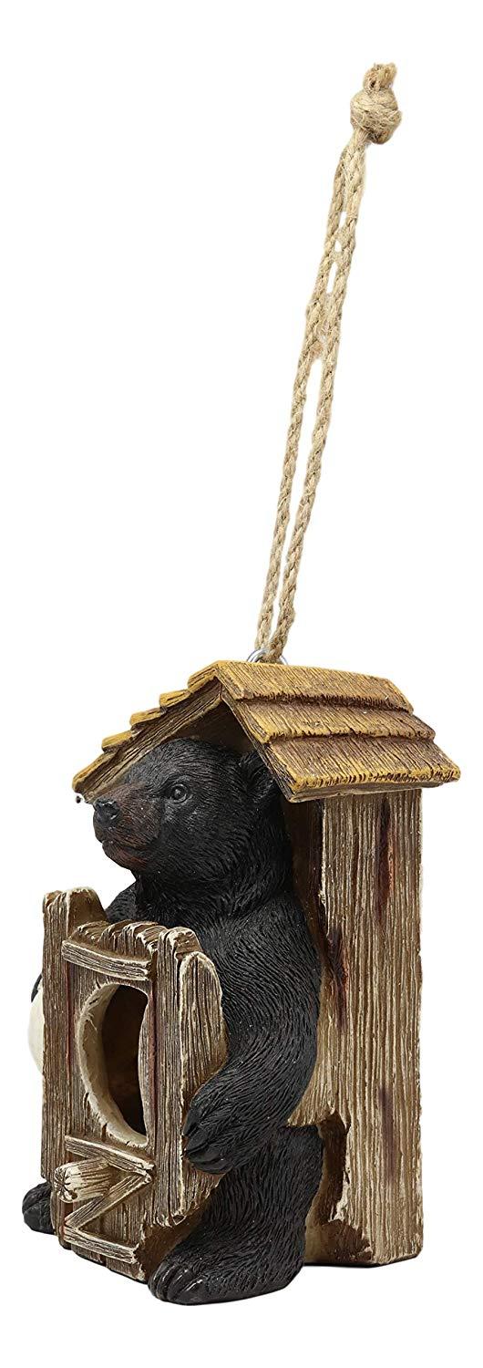 Ebros Gift Ebros Rustic Black Bear Hut By Birdhouse Bird Feeder Hanger With Jute Strings