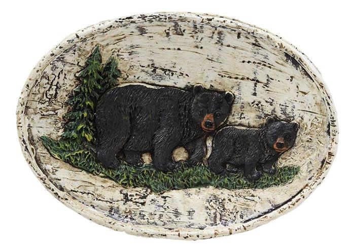 Ebros Gift Ebros Rustic Black Bear In Pine Tree Bathroom Bar Soap Dish W/ Birch Wood Finish