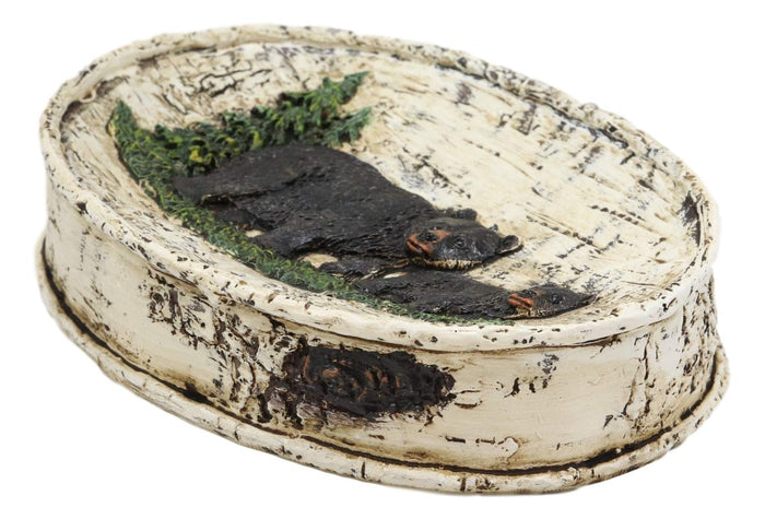 Ebros Gift Ebros Rustic Black Bear In Pine Tree Bathroom Bar Soap Dish W/ Birch Wood Finish