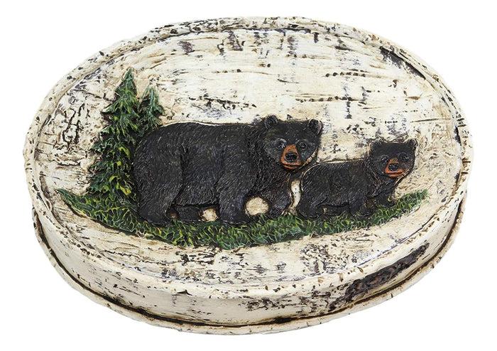 Ebros Gift Ebros Rustic Black Bear In Pine Tree Bathroom Bar Soap Dish W/ Birch Wood Finish
