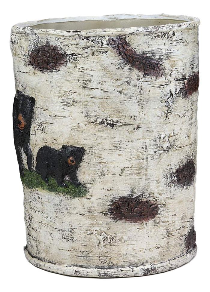 Ebros Gift Ebros Rustic Black Bear In Pine Trees Forest Birch Finish Trash Waste Bin Decor