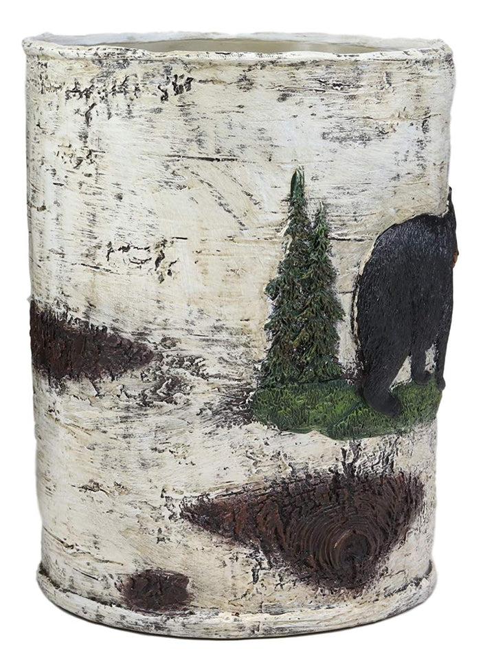 Ebros Gift Ebros Rustic Black Bear In Pine Trees Forest Birch Finish Trash Waste Bin Decor