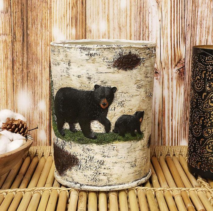 ebros gift Ebros Rustic Black Bear in Pine Trees Forest Birch Finish Trash Waste Bin Decor