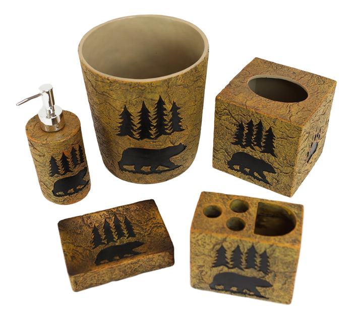Ebros Gift Ebros Rustic Black Bear Roaming Trees Bathroom Accent (5 Piece Bathroom Set)