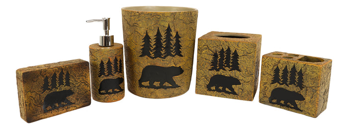 ebros gift Ebros Rustic Black Bear Roaming Trees Bathroom Accent (5 Piece Bathroom Set)