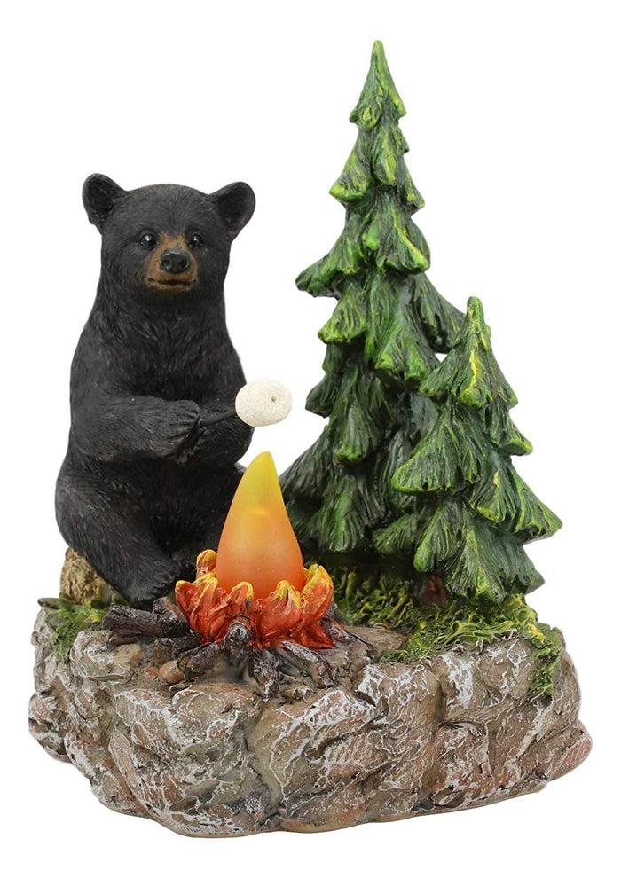 Ebros Gift Ebros Rustic Black Bear Roasting Marshmallow By Bonfire LED Night Light Statue