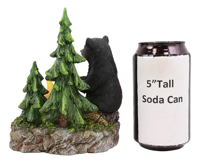 Ebros Gift Ebros Rustic Black Bear Roasting Marshmallow By Bonfire LED Night Light Statue