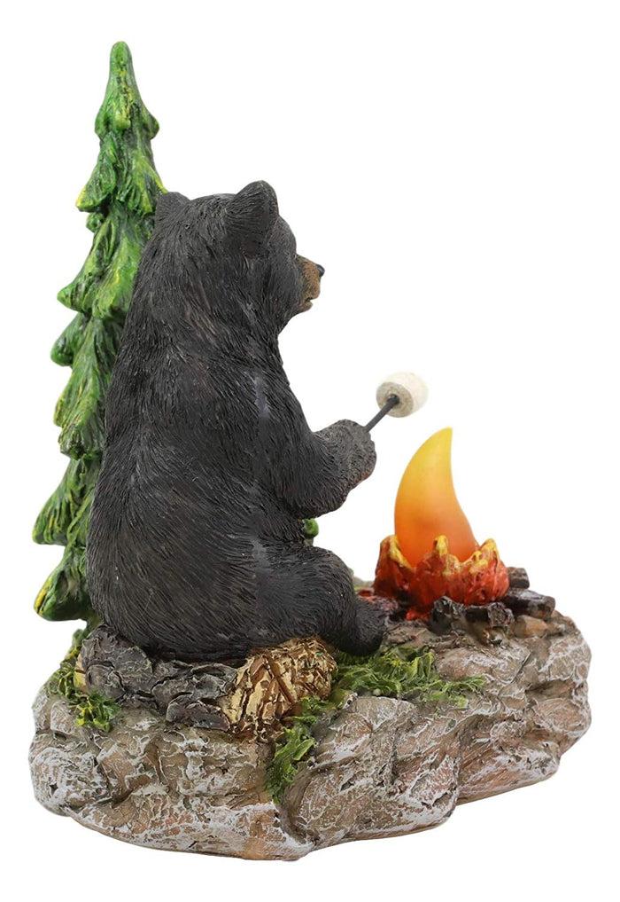 Ebros Gift Ebros Rustic Black Bear Roasting Marshmallow By Bonfire LED Night Light Statue