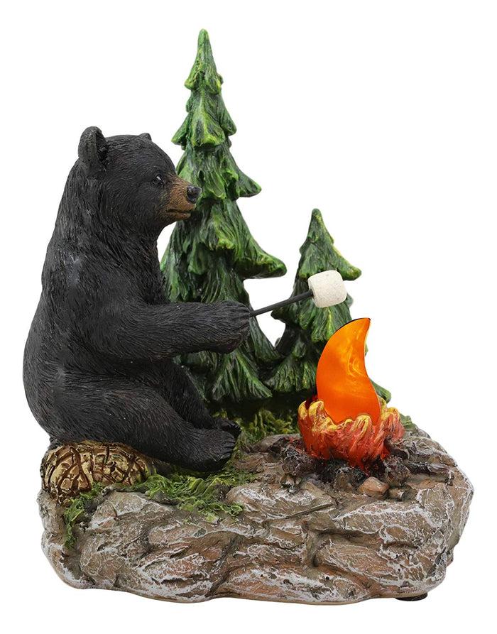 ebros gift Ebros Rustic Black Bear Roasting Marshmallow By Bonfire LED Night Light Statue