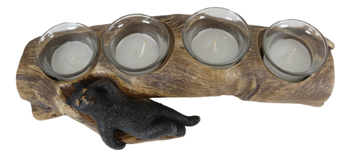 Ebros Gift Ebros Rustic Black Bear Sleeping On Log With 4 Votive Candles Holder Figurine 12"Long