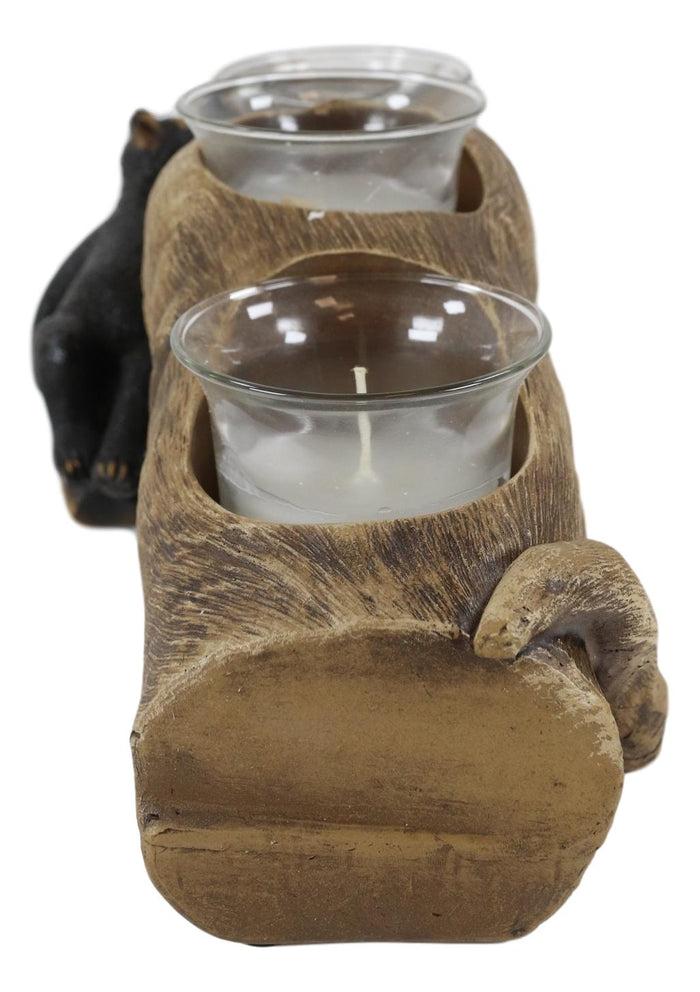 Ebros Gift Ebros Rustic Black Bear Sleeping On Log With 4 Votive Candles Holder Figurine 12"Long