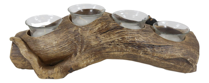 Ebros Gift Ebros Rustic Black Bear Sleeping On Log With 4 Votive Candles Holder Figurine 12"Long