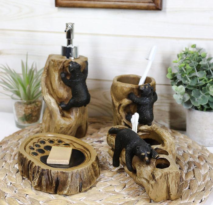 ebros gift Ebros Rustic Black Bears Climbing Logs Bathroom Vanity Set of 4 Soap Dish Pump Cup
