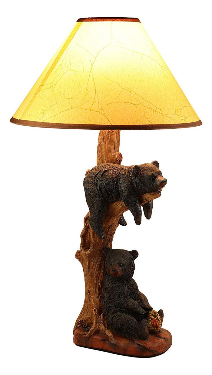 Ebros Gift Ebros Rustic Black Bears Napping & Eating Honey Table Lamp Sculpture With Shade