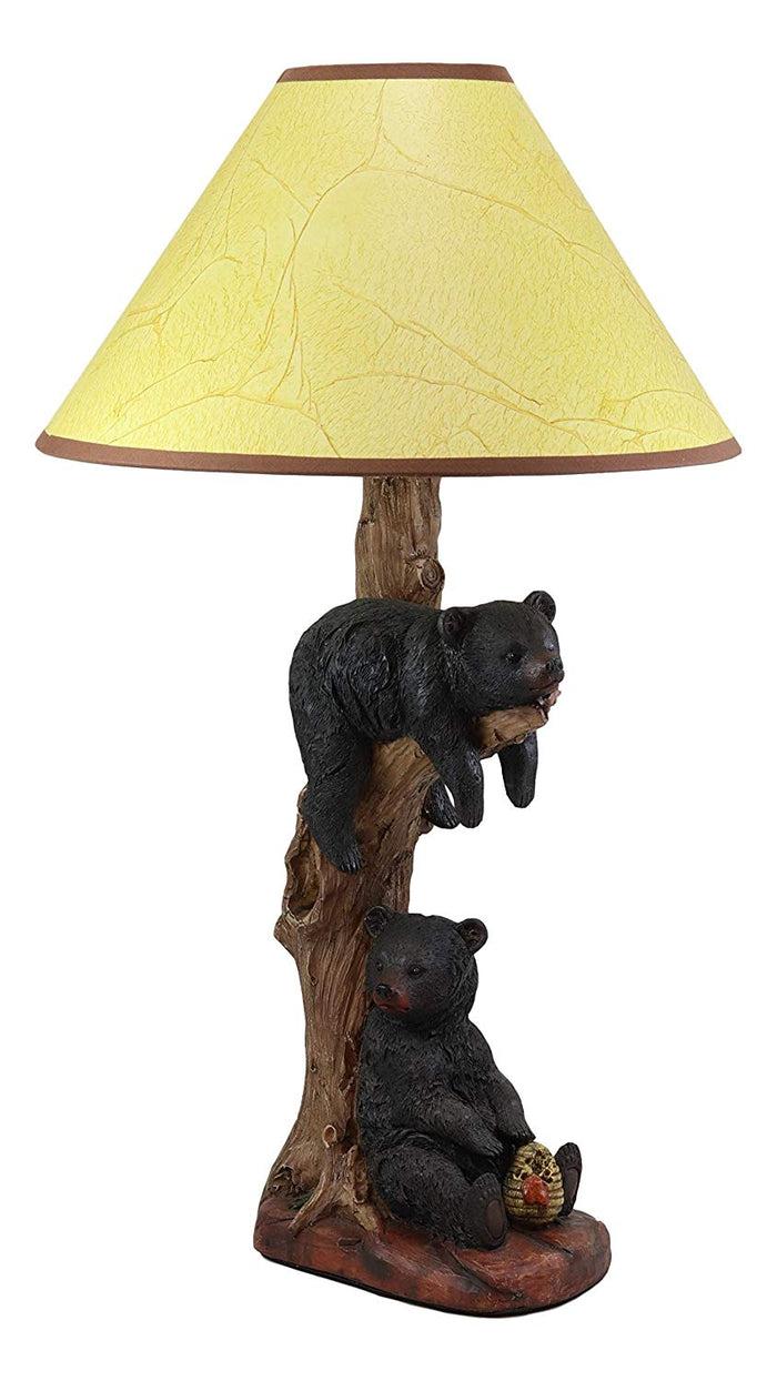 Ebros Gift Ebros Rustic Black Bears Napping & Eating Honey Table Lamp Sculpture With Shade
