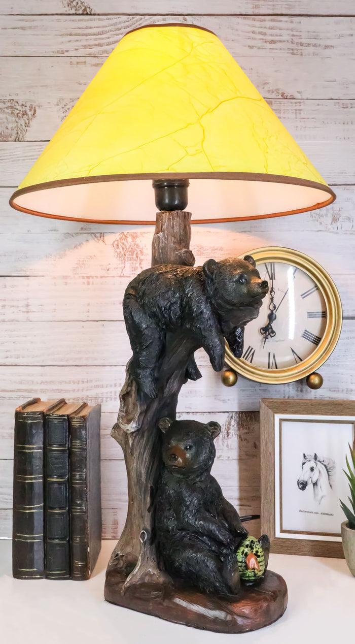 ebros gift Ebros Rustic Black Bears Napping & Eating Honey Table Lamp Sculpture With Shade