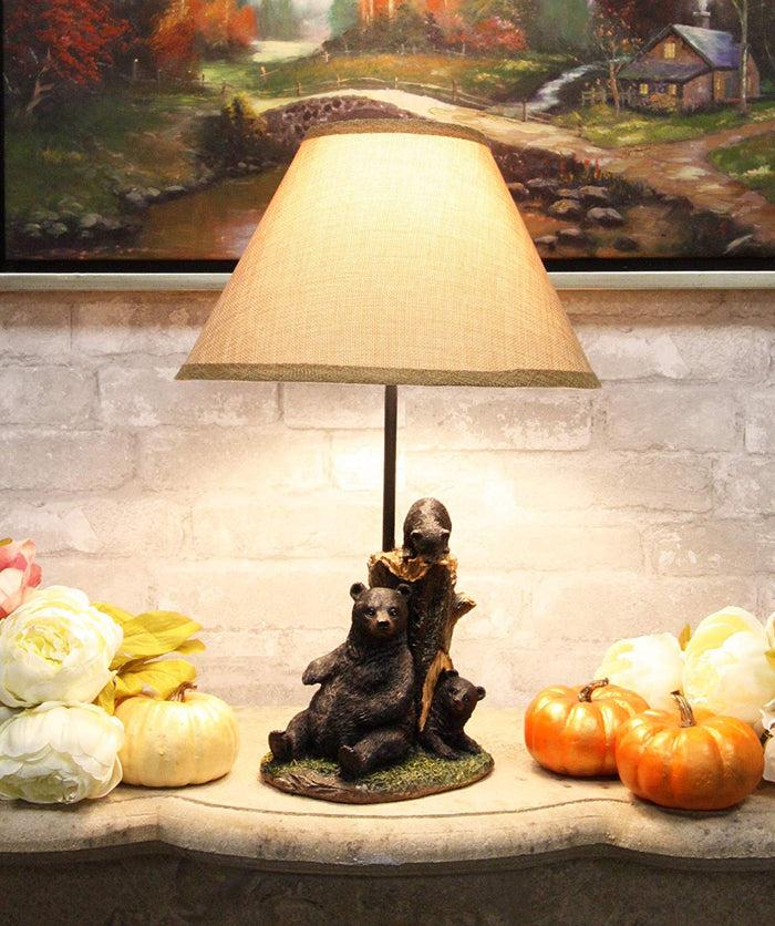ebros gift Ebros Rustic Black Momma Bear With Cubs Playing Hide And Seek Table Lamp With Shade