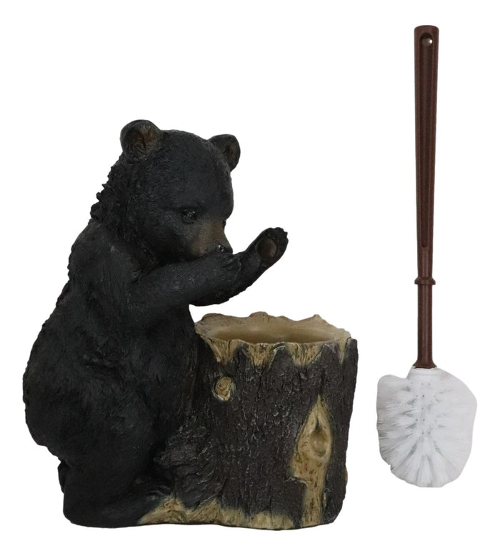 Ebros Gift Ebros Rustic Cabin Lodge Decor Whimsical Black Bear Forest Stinky Potion Toilet Brush And Tree Stump Base Holder Bathroom Gift 2 Piece Set
