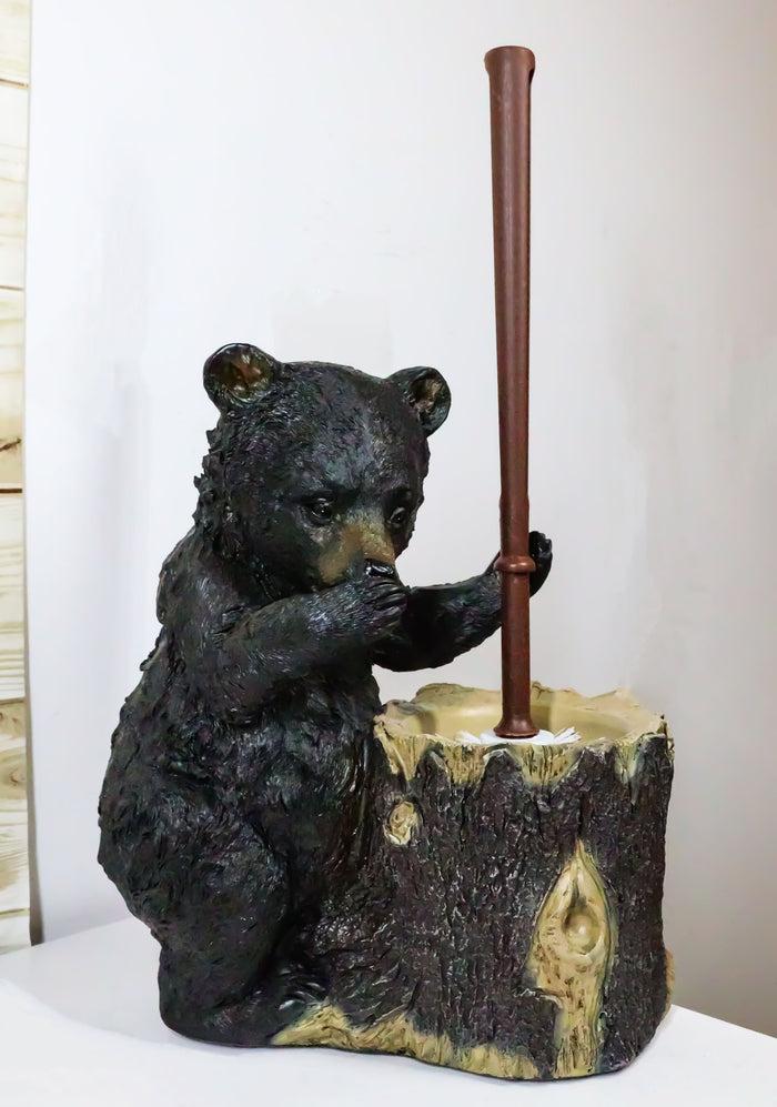 ebros gift Ebros Rustic Cabin Lodge Decor Whimsical Black Bear Forest Stinky Potion Toilet Brush and Tree Stump Base Holder Bathroom Gift 2 Piece Set