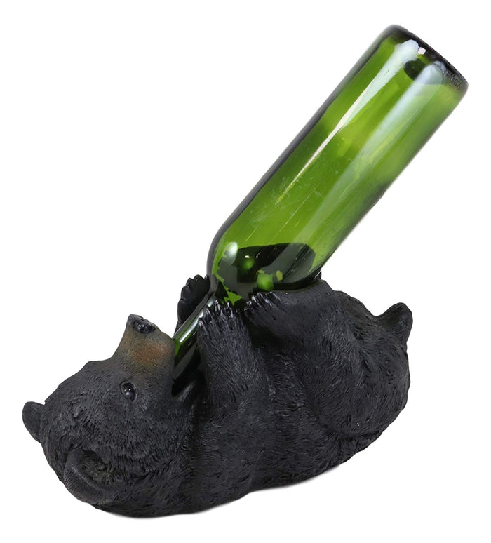 Ebros Gift Ebros Rustic Cabin Lodge Drinking Black Bear Wine Holder Kitchen Decor 11.5"L