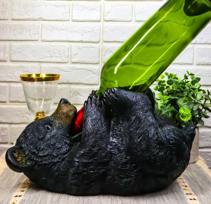 ebros gift Ebros Rustic Cabin Lodge Drinking Black Bear Wine Holder Kitchen Decor 11.5"L
