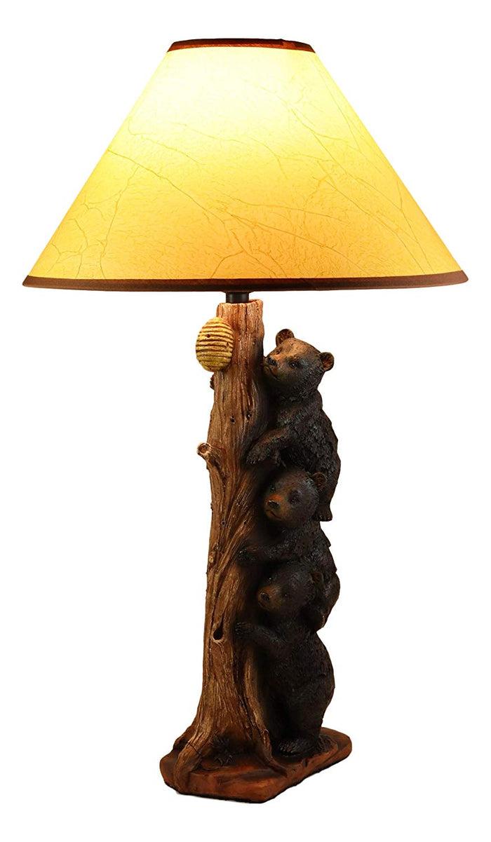 Ebros Gift Ebros Rustic Climbing 3 Stacked Black Bear Cubs Getting Honey Table Lamp W/Shade