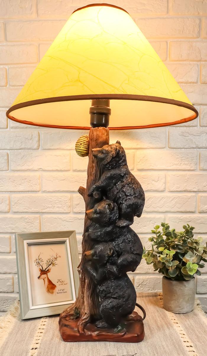 ebros gift Ebros Rustic Climbing 3 Stacked Black Bear Cubs Getting Honey Table Lamp W/Shade