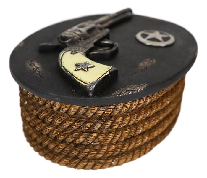 Ebros Gift Ebros Rustic Cowboy Revolver Six Shooter Gun Western Star & Ropes Decorative Box 7"L
