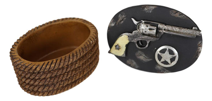 Ebros Gift Ebros Rustic Cowboy Revolver Six Shooter Gun Western Star & Ropes Small Decorative Box