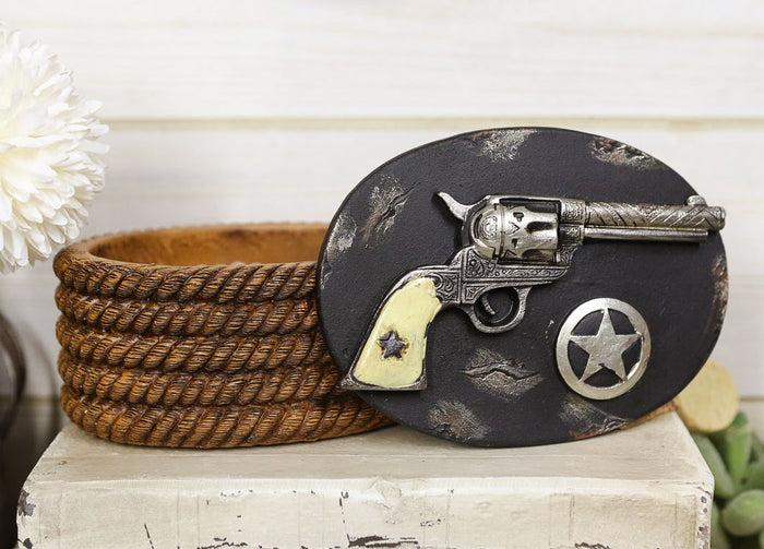 ebros gift Ebros Rustic Cowboy Revolver Six Shooter Gun Western Star & Ropes Decorative Box 7"L