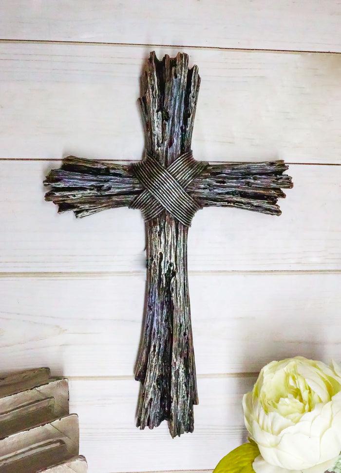 ebros gift Ebros Rustic Faux Resin Driftwood Finish Crucifix Rugged Wall Cross Decor 13"H