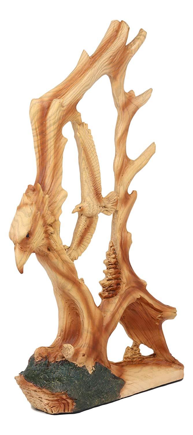 Ebros Gift Ebros Rustic Faux Wood Carving Design Wildlife American Bald Eagle Landing Statue Wings Of Glory Eagles As USA Patriotic Decor Sculpture For 4th Of July Independence Day Figurine