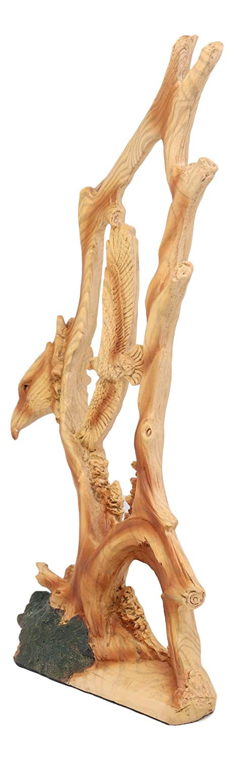 Ebros Gift Ebros Rustic Faux Wood Carving Design Wildlife American Bald Eagle Landing Statue Wings Of Glory Eagles As USA Patriotic Decor Sculpture For 4th Of July Independence Day Figurine