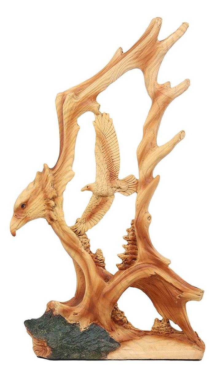 Ebros Gift Ebros Rustic Faux Wood Carving Design Wildlife American Bald Eagle Landing Statue Wings Of Glory Eagles As USA Patriotic Decor Sculpture For 4th Of July Independence Day Figurine