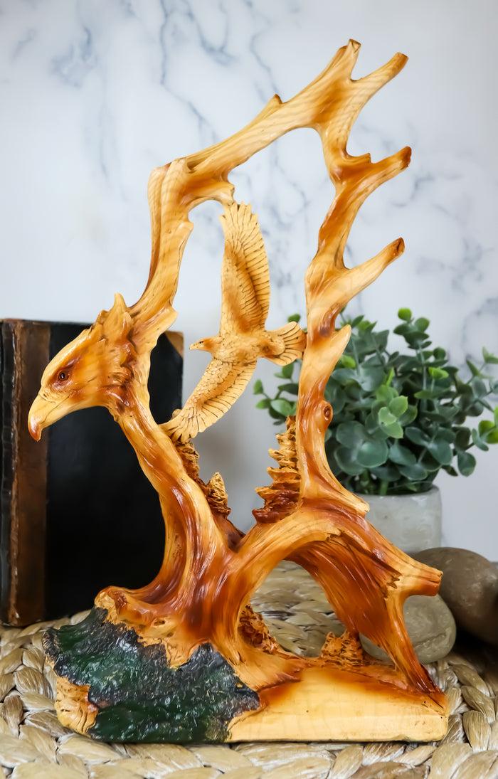 ebros gift Ebros Rustic Faux Wood Carving Design Wildlife American Bald Eagle Landing Statue Wings of Glory Eagles As USA Patriotic Decor Sculpture for 4th of July Independence Day Figurine